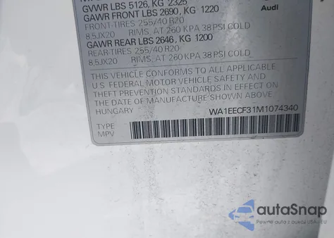 2021 Audi Q3 Premium Plus 45 Tfsi S Line Quattro Tiptronic из США, поврежденный, VIN WA1EECF31M1074340